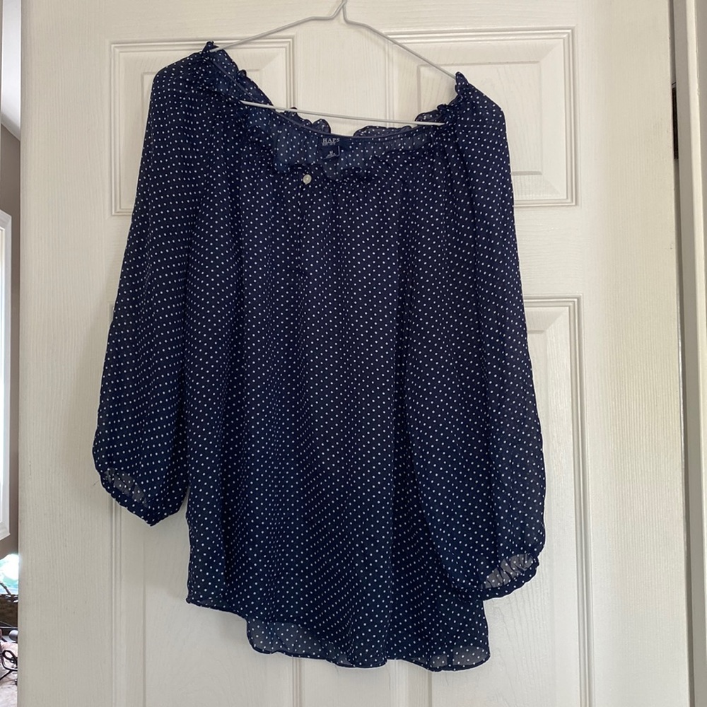 Blue polka dot sheer blouse